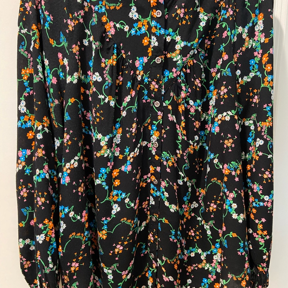 Anthropologie Black Floral Button-Front Midi Skirt